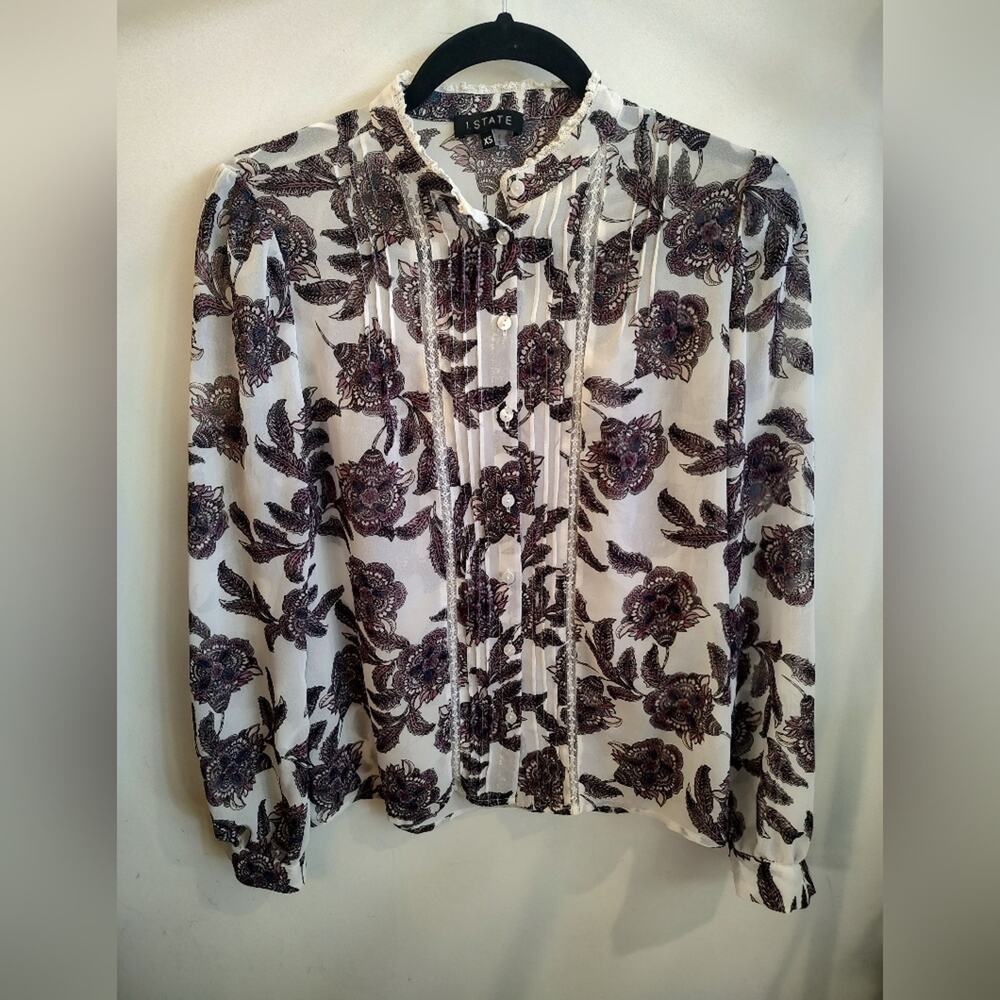 Floral Button Front Sheer Blouse XS 1. State Cottage Core